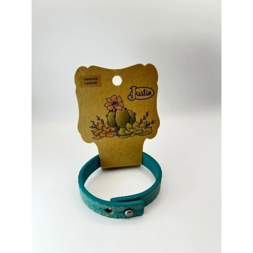 Justin‎ Turquoise Gold Embossed Leather Cuff Bracelet